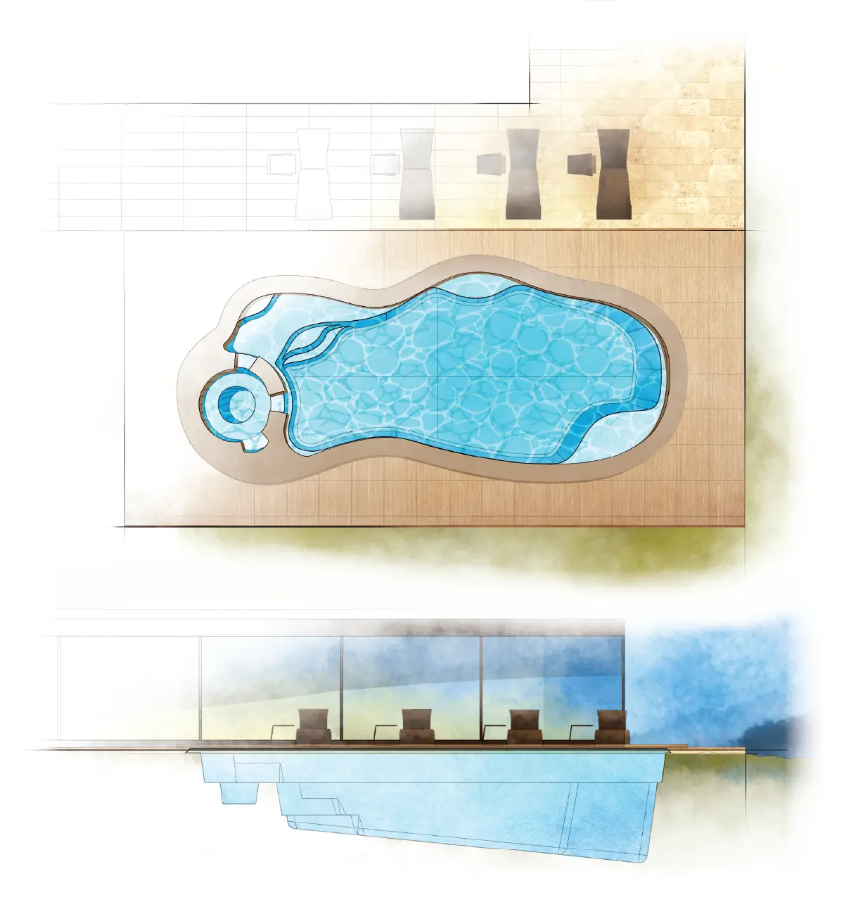 The Serene pool model by Aviva: Architectural drawing and key features