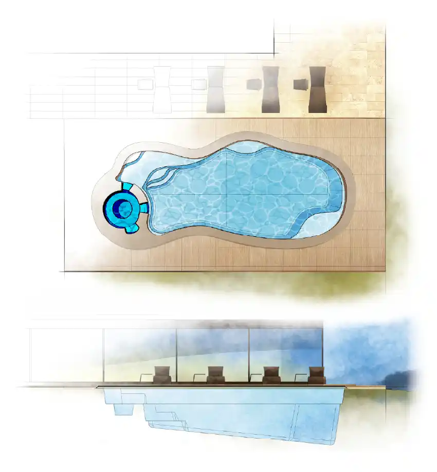 The Serene pool model by Aviva: Architectural drawing and key features