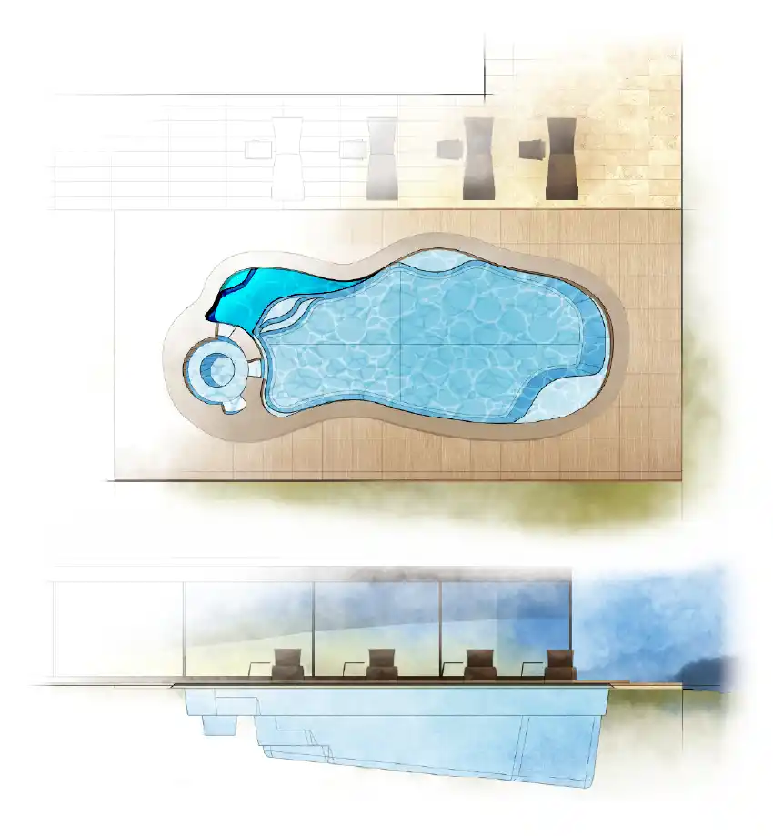 The Serene pool model by Aviva: Architectural drawing and key features