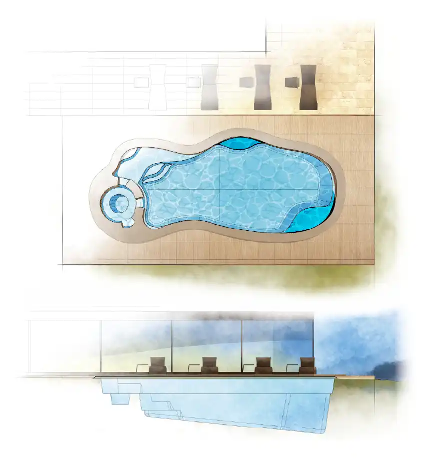 The Serene pool model by Aviva: Architectural drawing and key features