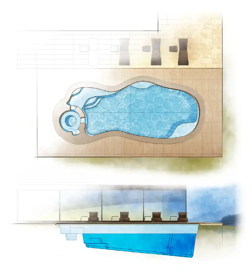 The Serene pool model by Aviva: Architectural drawing and key features